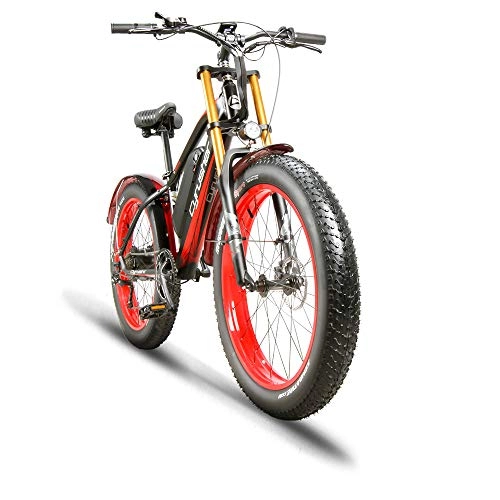 Electric Bike : Excy 26 Inch Wheel All Terrain Fat Electric Bicycle Aluminum Bike 48V 17AH Lithium Battery Snow Bike 21 Speed Hydraulic disc brake XF650 (RED)
