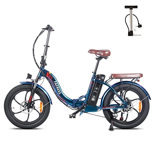 Electric Bike : Fafrees Electric Bike, 20" Fat Tire Ebikes, 18AH 36V 250W Folding Electric Bikes, 70-150KM E Bike with SHIMANO 7 Speeds, 3 Riding Modes, City E Bike Mountain Bicycle for Adults (Blue)