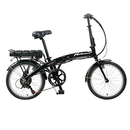 Electric Bike : Falcon Compact Black 20 Inch Folding Electric Bike With 6-Speed Shimano Gearing For Ages 12 and Above