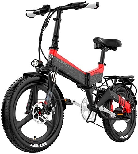 Electric Bike : Fangfang Electric Bikes, 20 Inch Adult Electric Bike 48v 400w Motor Foldable Bicycle Electric Bike, Mobile Lithium Battery Hydraulic Disc Brake, E-Bike (Color : Red, Size : 48v12.8Ah)