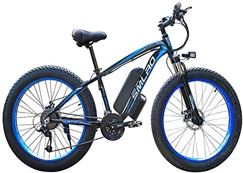 Electric Bike : Fangfang Electric Bikes, 26 inch Electric Bikes, Fat tire Bikes LCD display control instrument 21 speed Gears Outdoor Cycling Adult, E-Bike (Color : Blue)
