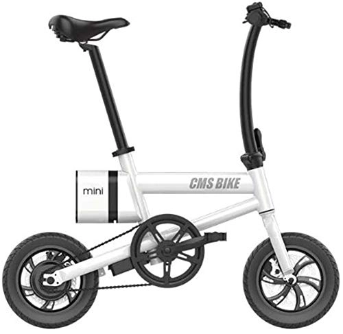 Electric Bike : Fangfang Electric Bikes, Electric Bike for Adults 12 In Folding Electric Bike Max Speed 25km / h with 36V 6Ah Lithium Battery for Outdoor Cycling Travel Work Out, E-Bike (Color : White)