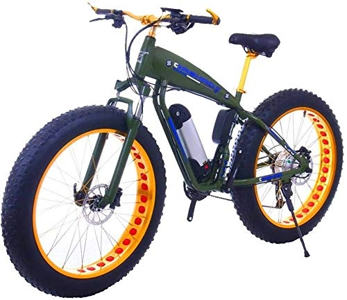 Electric Bike : Fangfang Electric Bikes, Fat Tire Electric Bicycle 48V 10Ah Lithium Battery with Shock Absorption System 26inch 21speed Adult Snow Mountain E-bikes Disc Brakes (Color : 10Ah, Size : ArmyGreen), E-Bike