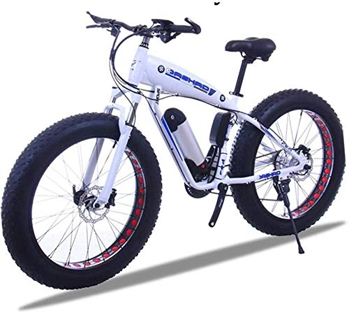 Electric Bike : Fangfang Electric Bikes, Fat Tire Electric Bicycle 48V 10Ah Lithium Battery with Shock Absorption System 26inch 21speed Adult Snow Mountain E-bikes Disc Brakes (Color : 15Ah, Size : White), E-Bike