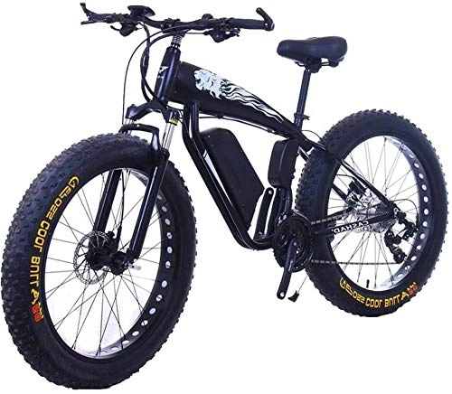 Electric Bike : Fangfang Electric Bikes, Fat Tire Electric Bicycle 48V 10Ah Lithium Battery with Shock Absorption System 26inch 21speed Adult Snow Mountain E-bikes Disc Brakes, E-Bike (Color : 15ah, Size : Black)