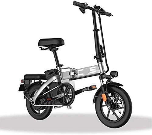 Electric Bike : Fangfang Electric Bikes, Folding Electric Bike for Adults, 350W Motor 14 inch Urban Commuter E-bike, Max Speed 25km / h Super Lightweight 350W / 48V Removable Charging Lithium Battery, Gray, 70km, E-Bike