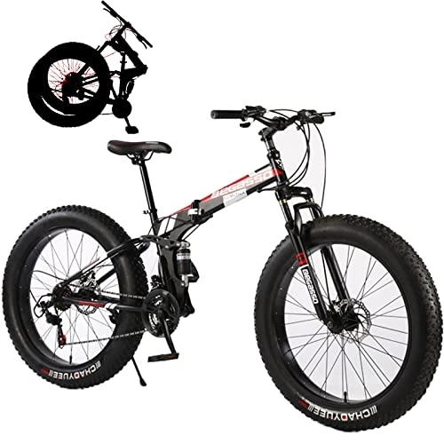 Electric Bike : Fat Tires Folding Bike for Adults Mountain Bicycle Removable Adult Mountain Snow Beach Electric Bike with Suspension Fork 21 Speed Gears High Carbon Steel Frame, Black, 24inch