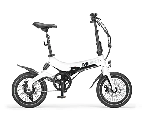 Electric Bike : Festive Lights MiRiDER One Folding Electric Bike - Lightweight Foldable eBike 7ah / 252wh Battery | Thumb Throttle With Pedal Assist (Polar White)