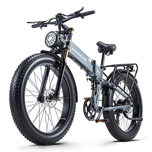 Electric Bike : Ficyacto Electric Bike, 48V16AH Battey, 26 * 4.0 Fat Tire Electric Bike, Shimano 8Speed Mountain Ebike for Men (Grey)