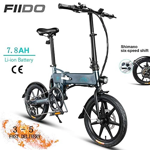Electric Bike : FIIDO D2s Folding Electric Bike, Foldable Bike 6 Speed 7.8AH 250W 16 inch 36V Lightweight with LED Headlights and 3 Modes Suitable for Men and Adults-Grey