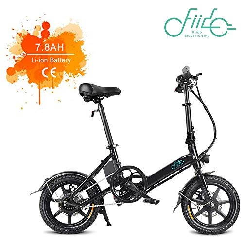 Electric Bike : FIIDO D3 Folding Electric Bike Aluminum 14 inch Fold E-Bike 250W Motor Adult Sporting Bicycle Electric 36V 7.8AH Speed Bike Folding Outdoor Bike (Black)