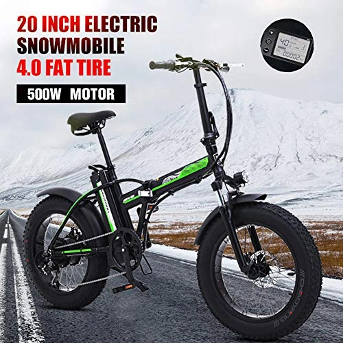 Electric Bike : FJNS Foldable Electric Bike Aluminum 20 Inch Electric Snow / Beach Bicycle for Adults E-Bike 4.0 Fat Tire with 48V 15AH Built-in Lithium Battery, 500W Brushless Motor, Black