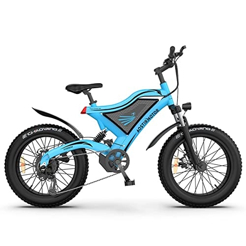Electric Bike : FMOPQ 20" 4.0 Inch Electric Mountain Bike with 500W Motor Electric Bike 48V 15AH Removable Lithium Battery Electric Bicycle(Blue)