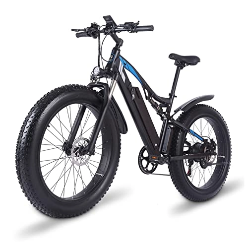 Electric Bike : FMOPQ 26”Fat Tire Electric Bike Powerful 500W / 750W / 1000W Motor 48V Removable Lithium Battery Beach Snow Shock Absorption Mountain Bicycle (Color : 1000w 17Ah Two Batt) (48v 1000w 15ah)