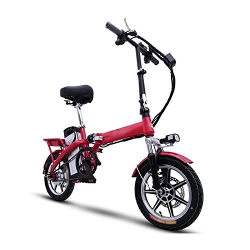 Electric Bike : FMOPQ Adult Electric Bike Folding Pedals 250W Portable 14 Inch Electric Bicycle Removable Battery Disc Brakes Electric Bike (Color : Red Size : 30ah Battery) (Red 15ah battery)
