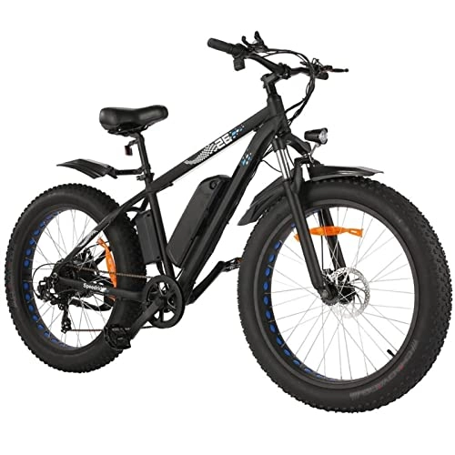 Electric Bike : FMOPQ Electric 26 Inches Fat Tire Bikes500W 24 Mph Mountain 48V 10Ah Lithium Battery Electric Bike 7 Speed Gear (Color : Black)