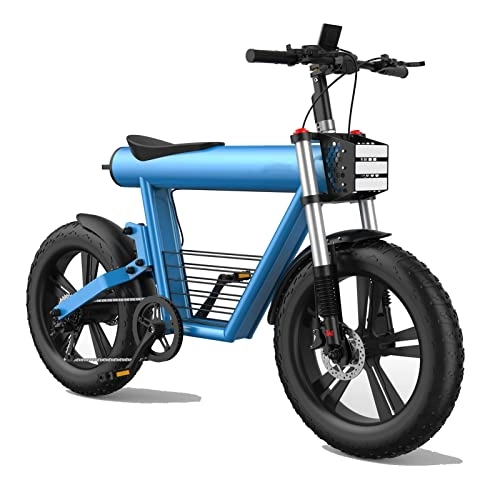 Electric Bike : FMOPQ Electric Bike 800WElectric Mountain Retro Bicycle 20 Inch Fat Tire Electric Bike with 60V 20Ah Lithium Battery (Color : Gray Gears : 7Speed) (Blue 7Speed)