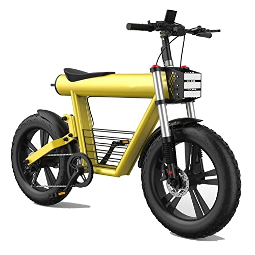 Electric Bike : FMOPQ Electric Bike 800WElectric Mountain Retro Bicycle 20 Inch Fat Tire Electric Bike with 60V 20Ah Lithium Battery (Color : Red Gears : 7Speed) (Yellow 7Speed)