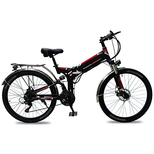 Electric Bike : FMOPQ Electric Bike for Adult 26 inch Tire Foldable 48V Lithium Battery E-Bike 500W Mountain Snow Beach Electric Bicycle (Color : 3-Gray) (Black Red)