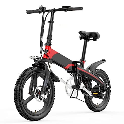 Electric Bike : FMOPQ Folding Electric Bicycles400W Magnesium Alloy Integrated Wheel 48V12.8Ah / 14.5Ah Lithium Battery 20 Inch Electric Bicycle (Color : 400W 14.5AH BK) (400w 14.5ah Rd)