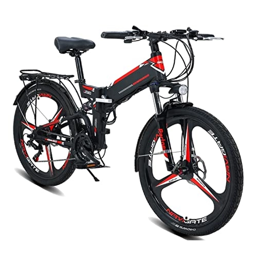 Electric Bike : FMOPQ Folding Electric Bike 48V Lithium Battery Auxiliary Electric Mountain Bike 26 Inch Bicycle Multi-Mode E-Bike Men / Women (Color : Black Number of speeds : 21)