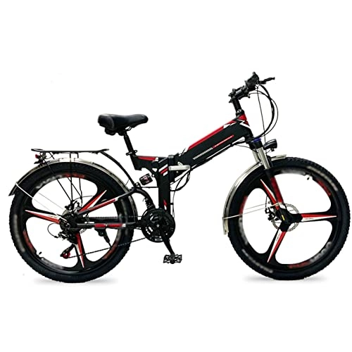 Electric Bike : FMOPQ Mountain Snow Beach Electric Bicycle for Adult 500W Electric Bike 26 inch Tire Foldable 18 mph high Speed 48V Lithium Battery E-Bike (Color : Black red) (3)