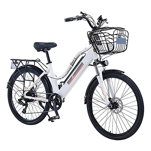 Electric Bike : FMOPQ White 26-Inch 7-Speed Electric Bike Aluminum Alloy with Variable Speed Recreational Vehicle Hidden Lithium Battery Power-Assisted Bicycle 10A for Women's Adult