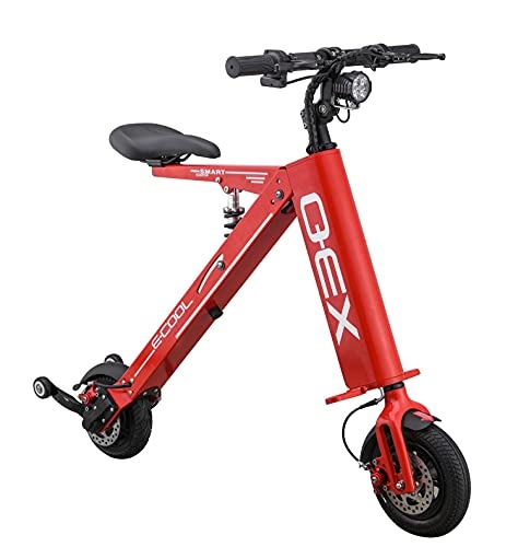 Electric Bike : Foldable Aluminum Alloy E-Bike Full Throttle Electric Bicycle with 18650 Lithium Battery, Red
