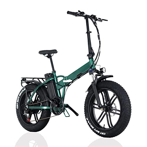 Electric Bike : Foldable Electric Bike 1000W Motor 20 inch Fat Tire Electric Mountain Bicycle 48V Lithium Battery Snow E Bike (Color : Green, Size : B)
