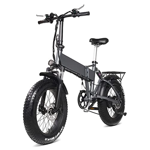 Electric Bike : Foldable Electric Bike for Adults 20 Inch Fat Tire 48V 500W Motor Outdoor Cycling Mountain Beach Snow Ebike Bicycle for Men (Color : Gray)