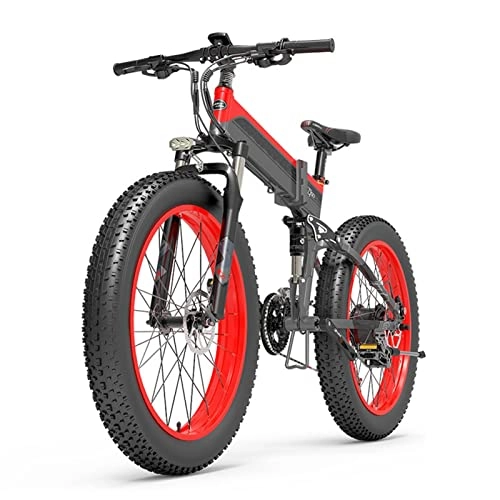 Electric Bike : Foldable Electric Bike for Adults 440 Lbs 25 Mph 1000W Electric Bike 26-Inch Fat Ebike Folding E Bike 48V Electric Mountain Bicycle (Color : 14.5AH red)