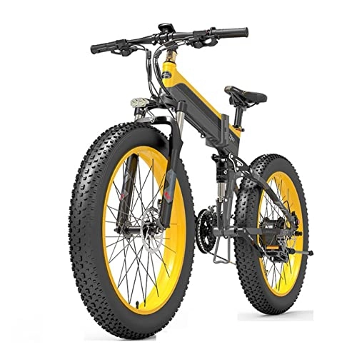 Electric Bike : Foldable Electric Bike for Adults 440 Lbs 25 Mph 1000W Electric Bike 26-Inch Fat Ebike Folding E Bike 48V Electric Mountain Bicycle (Color : 14.5AH yellow)