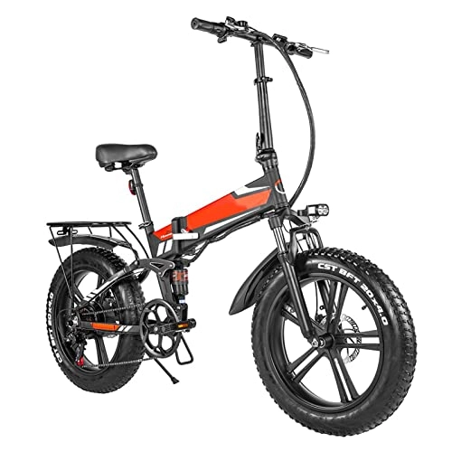 Electric Bike : Foldable Electric Bike for Adults Max 40km / H Electric Bicycle 500W / 750W 48V Electric Mountain Bike 4.0 Fat Tire Beach E-Bike (Color : 500W Red)