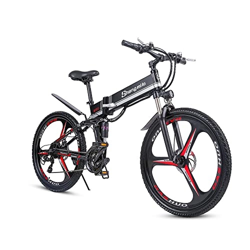 Electric Bike : Foldable Mountain Ebike for Mens, 26" 48V 350W 13Ah Removable Lithium-Ion Battery, City E-bike Cruiser for Teenager and Adults, black