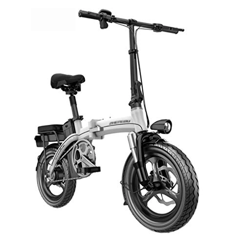 Electric Bike : Folding Electric Bicycle 14-inch Spoke Wheel Lightweight Design Electric Bicycle 48V 8Ah Lithium Battery (Color : White)