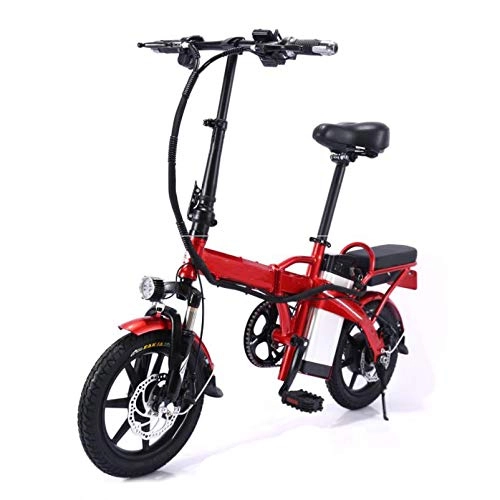 Electric Bike : Folding Electric Bicycle, 48V / 16AH Lithium Battery 14" 350W High Speed Motor Suitable for Youth And Adult Fitness Urban Commuting, Red
