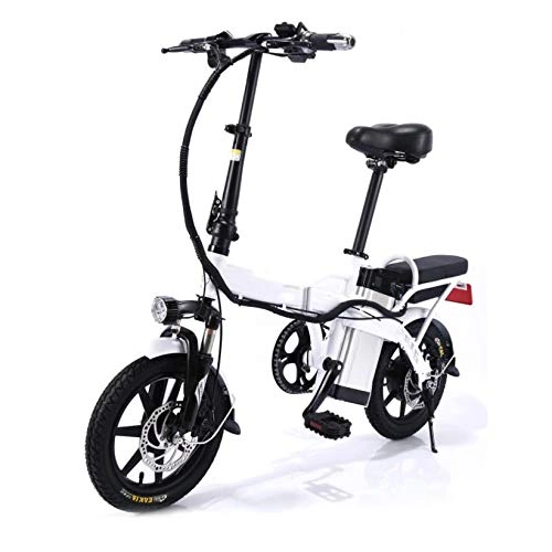 Electric Bike : Folding Electric Bicycle, 48V / 8AH Lithium Battery 14" 350W High Speed Motor Suitable for Youth And Adult Fitness Urban Commuting, White