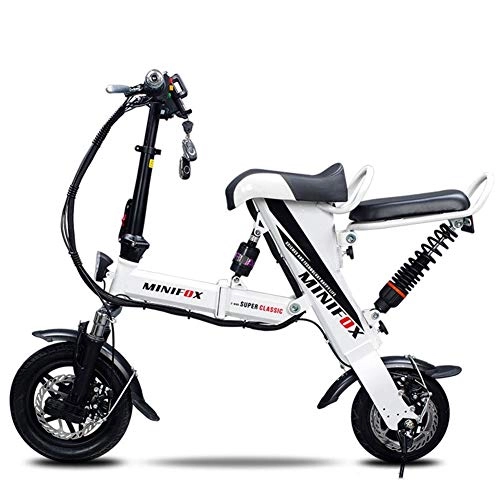 Electric Bike : Folding electric bicycle Metal frame portable adult driving bicycle 36V lithium battery powerful brushless motor 20KM / H, cruising range 70KM (Color : White, Size : 45 to 50KM)