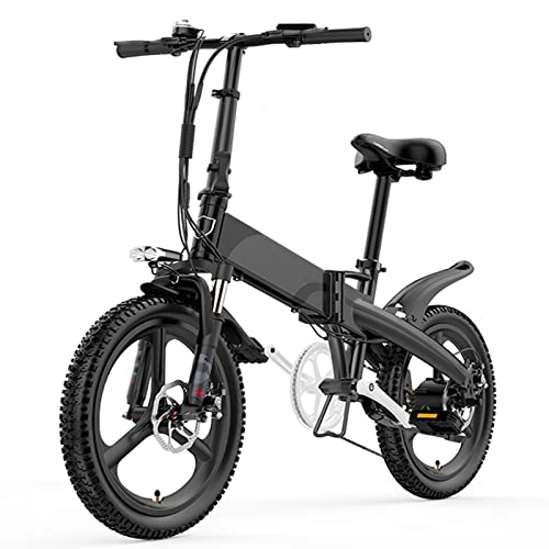 Electric Bike : Folding Electric Bicycles for Adults 400W Magnesium Alloy Integrated Wheel 48V12.8Ah / 14.5Ah Lithium Battery 20 Inch Electric Bicycle (Color : 400W 12.8AH BK)