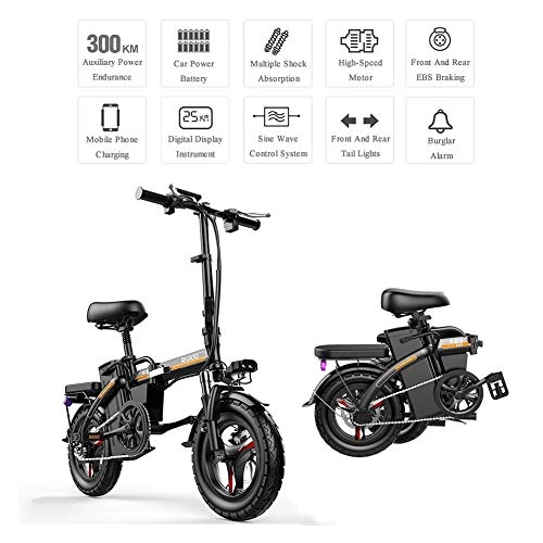 Electric Bike : Folding Electric Bike - 140KM-300KM Pedal Assist E-Bike with 14-Inch Tires, 48V 400W Motor, 7.2 Inch Color Screen, Remote Control Anti-Theft Mountain Bicycles