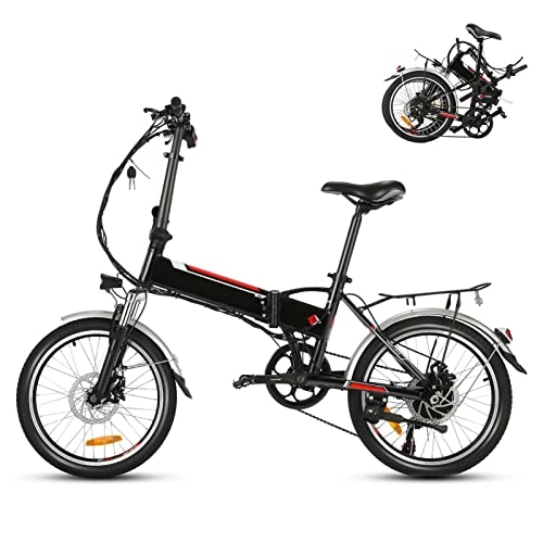 Electric Bike : Folding Electric Bike 250W 18.7 inch Wheel Aluminum Alloy Frame bicycle 36V 8 AH Lithium Battery 7-speed Portable Beach Snow Mountain E-Bike for Men's Women's (Color : Black)