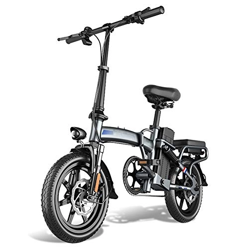 Electric Bike : Folding Electric Bike, 48V Removable Lithium Battery 400W Motor 14" Adults Assist E-Bike Dual Disc Brakes with Helmet And Basket Unisex, 18AH
