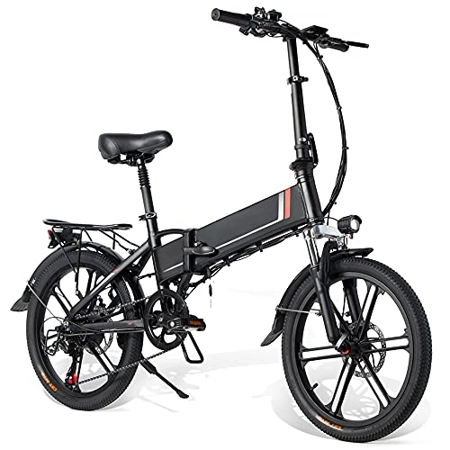 Electric Bike : Folding Electric Bike Ebike 20" Electric Commuter Bicycle 10.4Ah Removable Lithium-Ion Battery 48V 350W Motor 7-Speed Pedal Assist Disc Brake for Trunk Office Elevator, Black