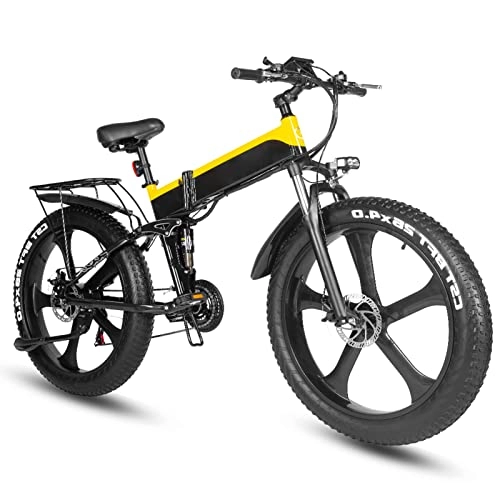 Electric Bike : Folding Electric Bike for Adult, 26'' Fat Tire Ebike with 1000W Motor, 48V / 12.8 Ah Removable Battery, Snow, Beach, Mountain Hybrid Ebike (Color : B)