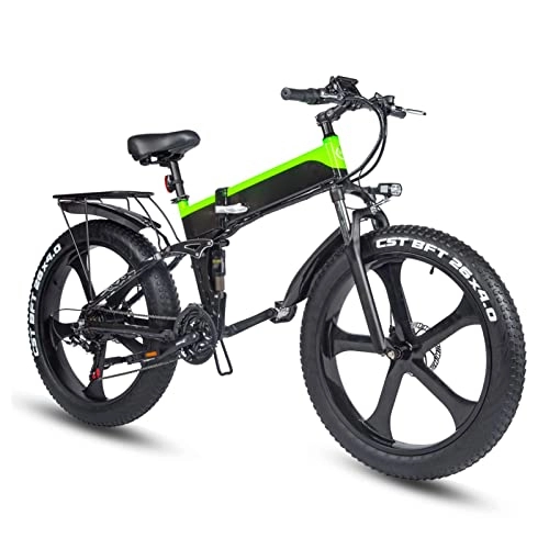 Electric Bike : Folding Electric Bike for Adult, 26'' Fat Tire Ebike with 1000W Motor, 48V / 12.8 Ah Removable Battery, Snow, Beach, Mountain Hybrid Ebike (Color : D)