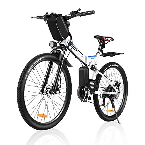 Electric Bike : Folding Electric Bike For Adults, VIVI 26 inch E-bike Electric Mountain Bicycle 250W Motor Professional SHIMANO 21 Speed Gears with Removable36V 8Ah Lithium-Ion Battery (26inch, White)