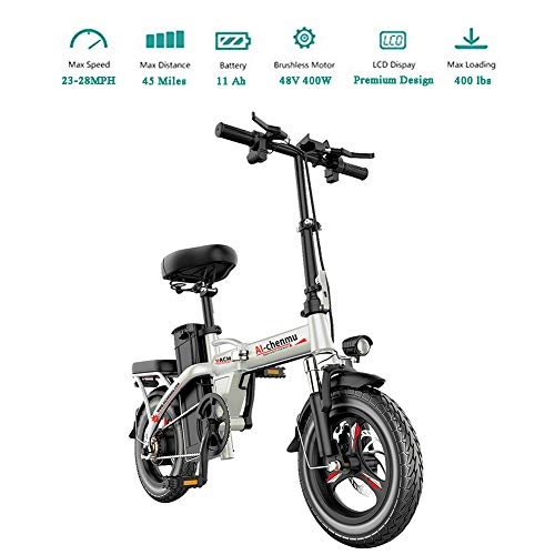 Electric Bike : Folding Electric Bike - Magnesium Alloy Material Pedal-Assist E-Bike with 14-Inch Tires - 400W Motor, Class 5 Shock Absorber, 3 Riding Modes Mountain Bicycles