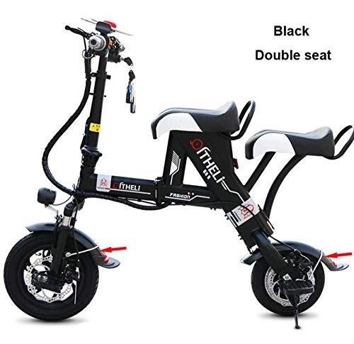 Electric Bike : Folding Electric Bike Wheels Folding Lightweight Electric Bike 12 Inch 500W 36V White / Black, Blacktwoseat10ah