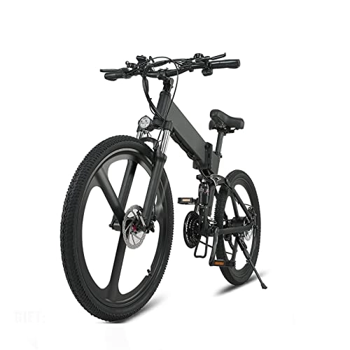 Electric Bike : Folding Electric Bike with 500W Motor 48V 12.8AH Removable Lithium Battery, 26 * 1.95 inch Tire Electric Bicycle, Ebike for Adults (Color : Black+2 battery)