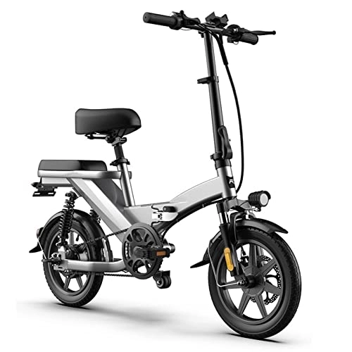 Electric Bike : Folding Electric Bikes for Adults 350W 48V 20Ah 14 Inch Foldable City Road Electromobile E-Bike Mobility Bicycle (Color : Grey, Size : 350W 48V 8AH)